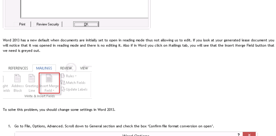 Mail Merge Object Error in Word 2013
