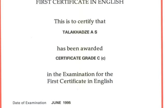 Certificate from Cambridge